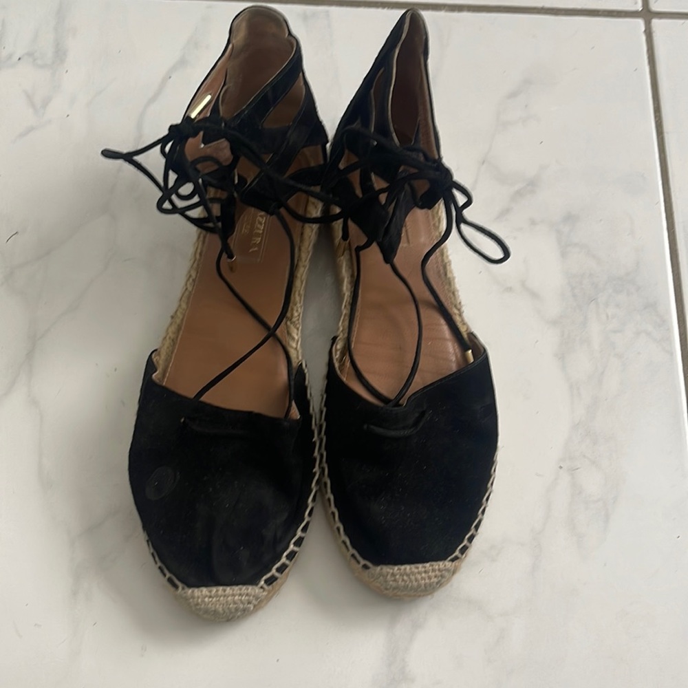 AQUAZZURA | Size 37 EU / Size 7 US | Women's Lace Up Black Espadrille Flats $450